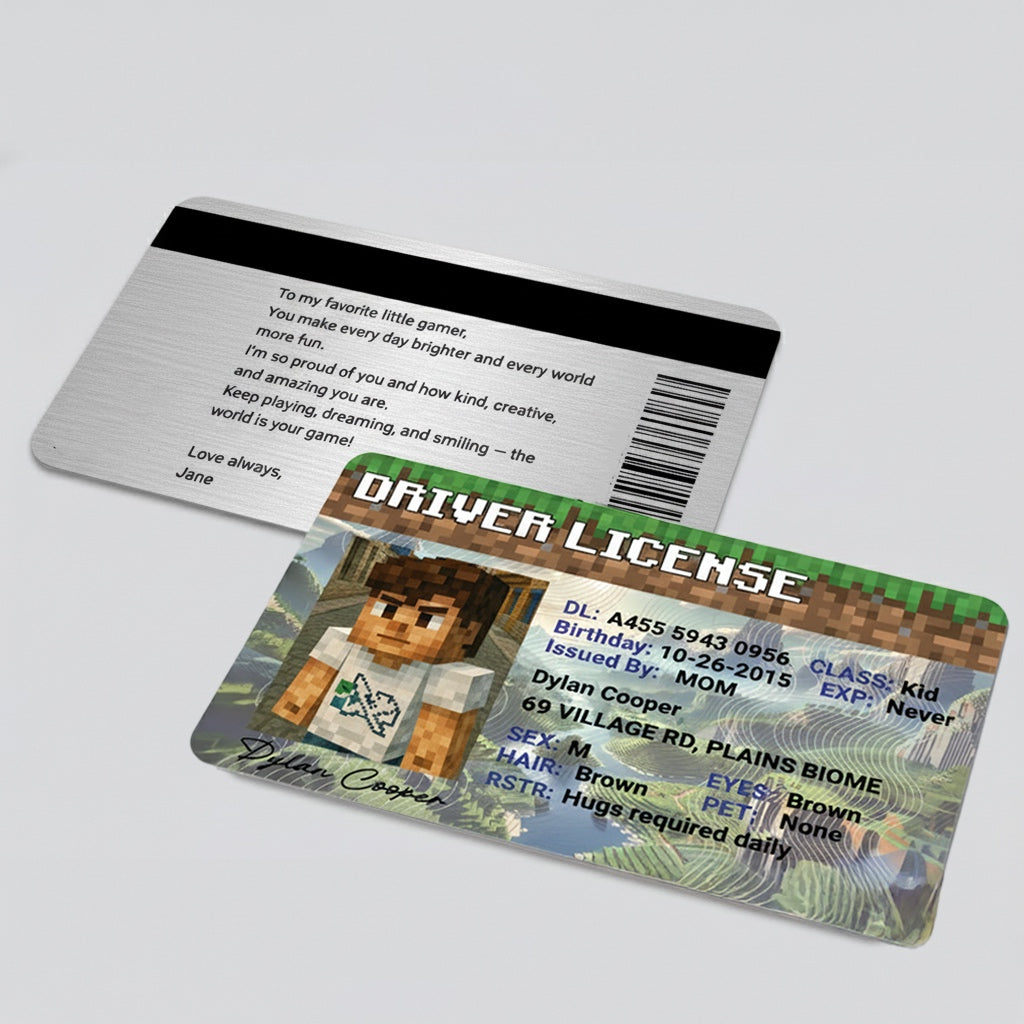 Front view of Minecraft-Inspired Driver License Metal Card